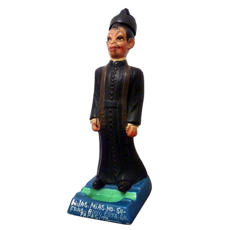 Folk Art Cantinflas Figure with Ashtray in Clay Dedicated to Paco Malgesto XEW For Sale