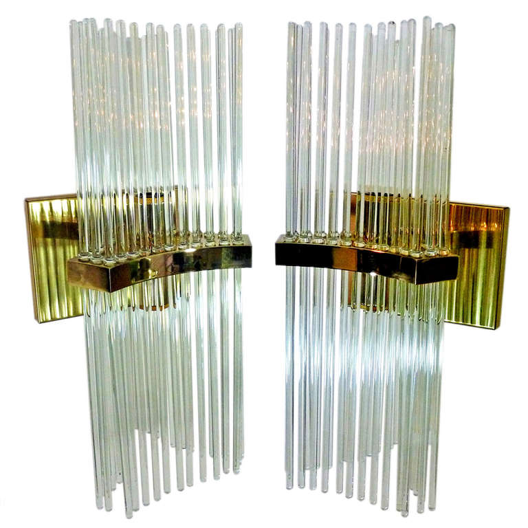 Pair of Clear Crystal Rod Wall Sconces by Gaetano Sciolari 