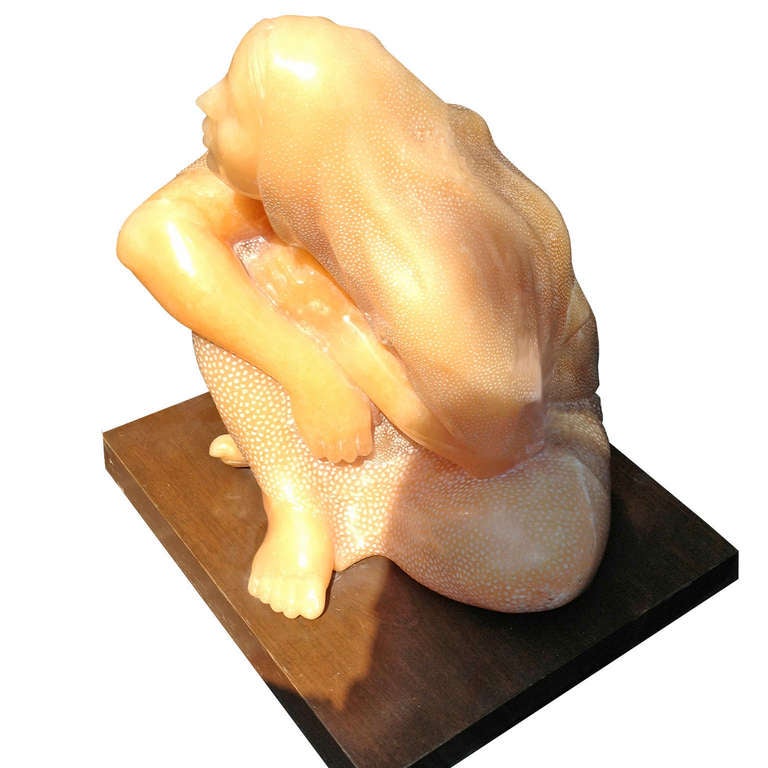 Mexican Onyx Seated Woman 1980 by Victor Hugo Castaneda For Sale
