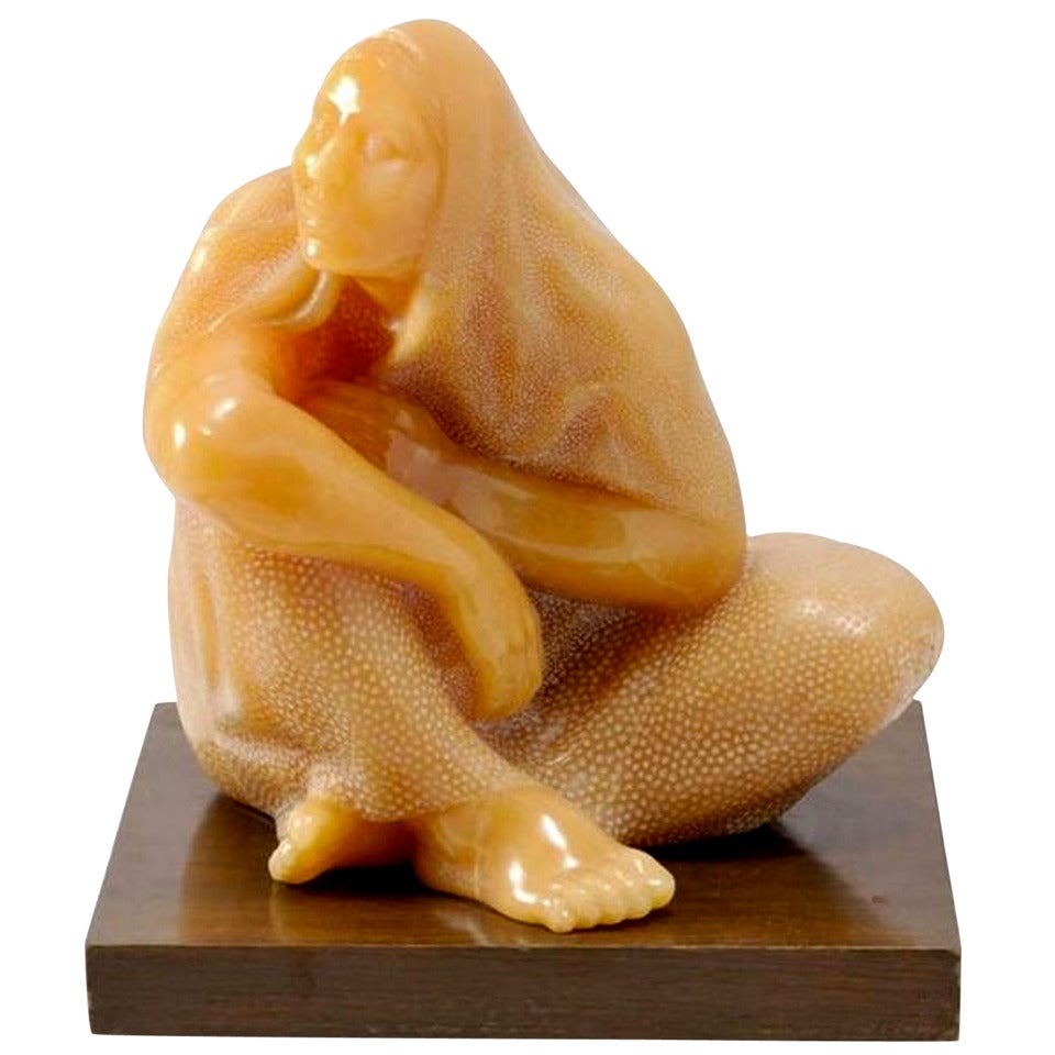 Onyx Seated Woman 1980 by Victor Hugo Castaneda For Sale