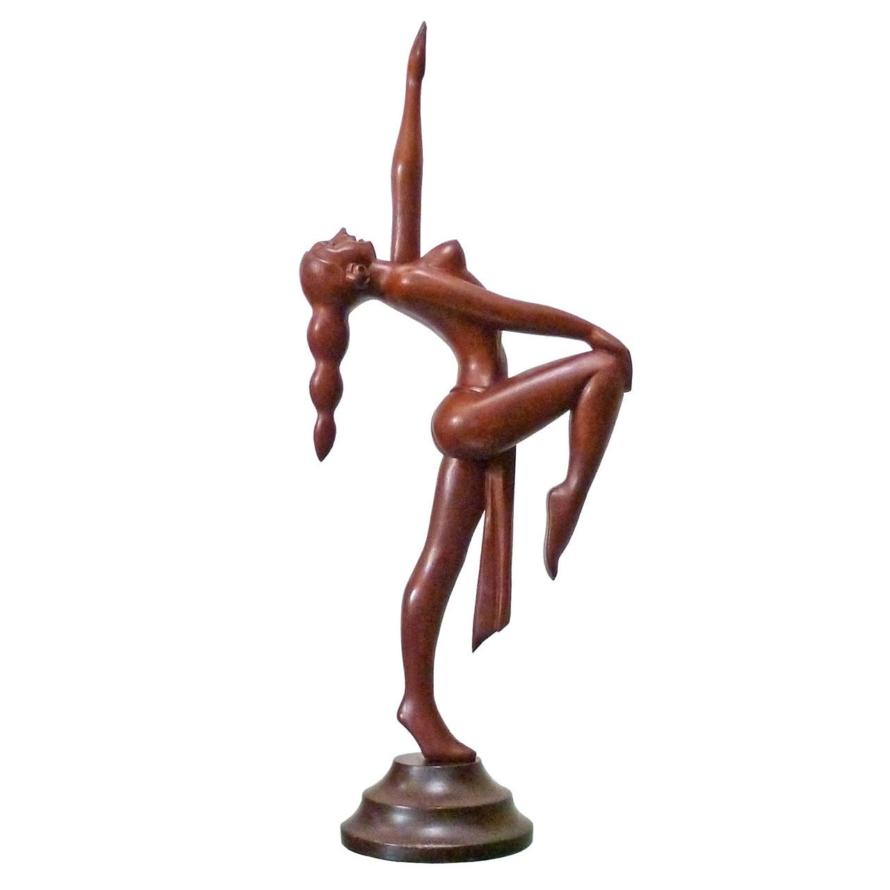 J.Pinal Deco Style Dancing Woman in Hand Carved Wood, Folk Art