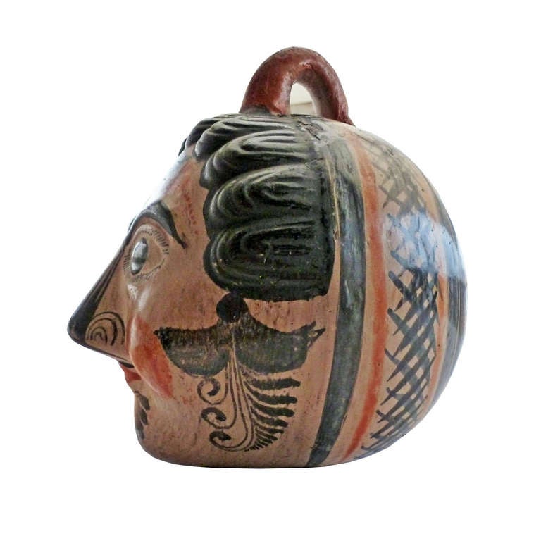 Mexican Pottery Head Bank from Tonala, Mexican Folk Art In Good Condition In Mexico City, D.F.