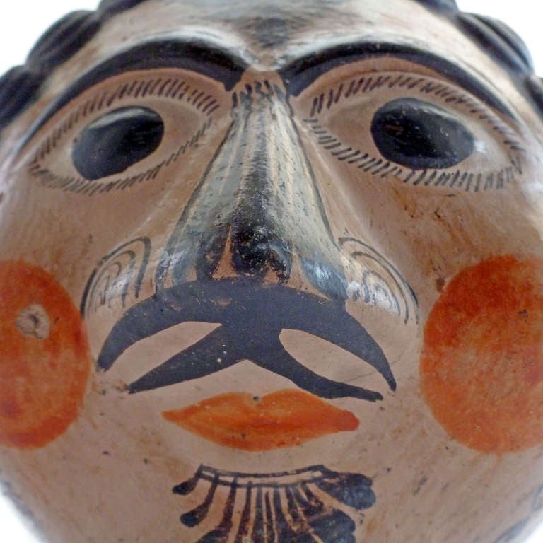 Mexican Pottery Head Bank from Tonala, Mexican Folk Art 1