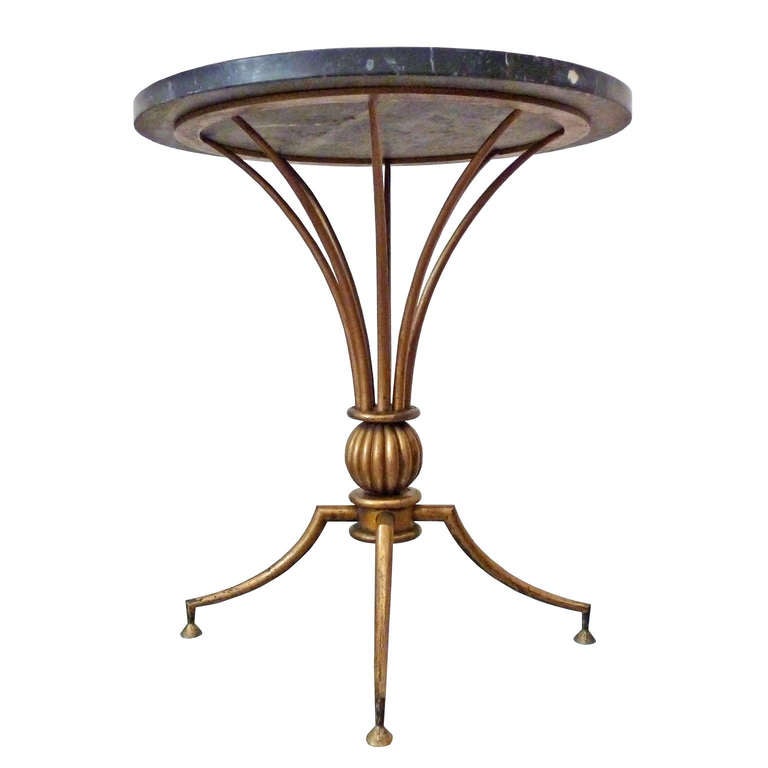 Mexican Arturo Pani Neoclassical Side Table of Gilded Iron with Marble Top 