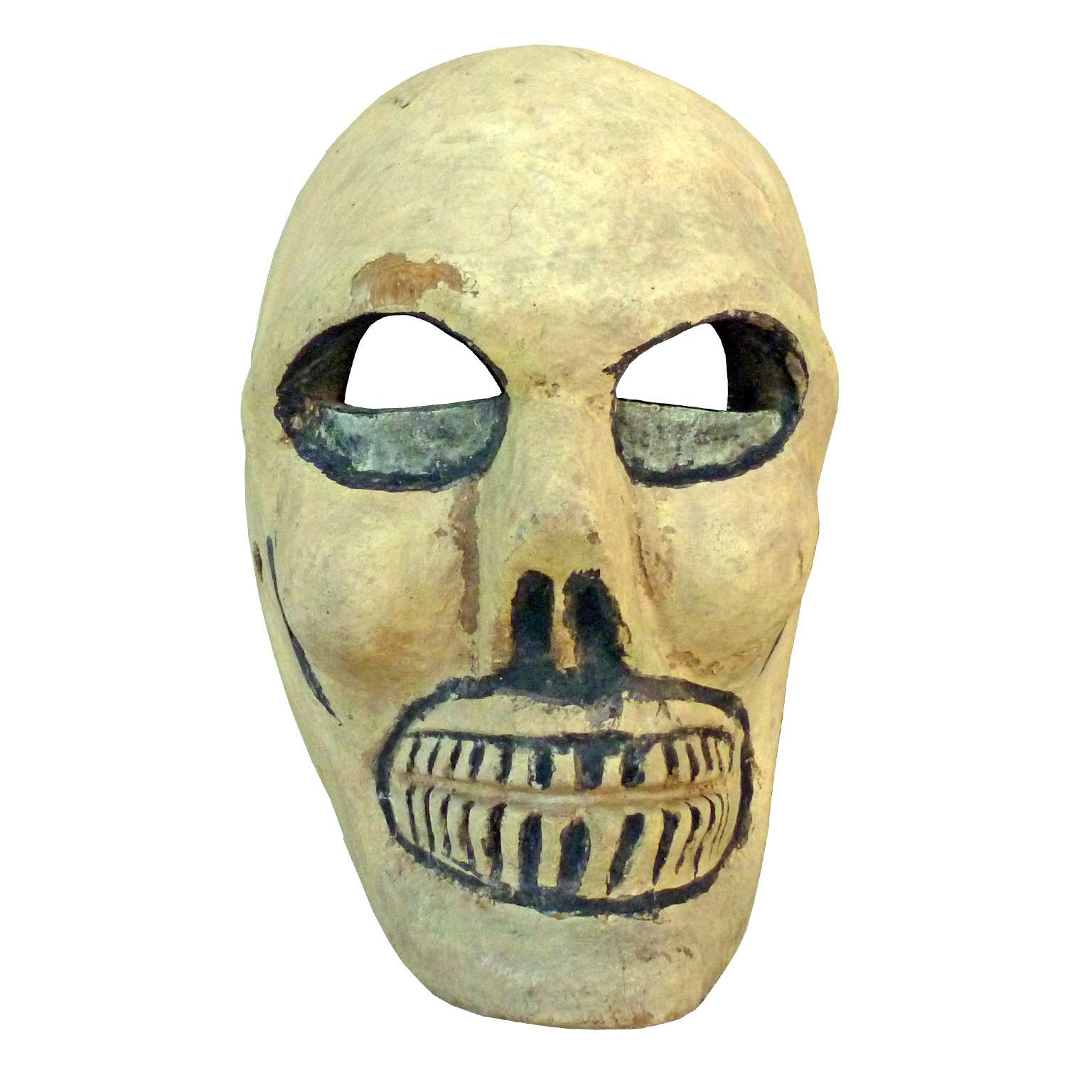 Very Old Mexican Human Skull Ceremonial Mask, Colorin Wood