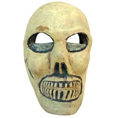 Very Old Mexican Human Skull Ceremonial Mask, Colorin Wood