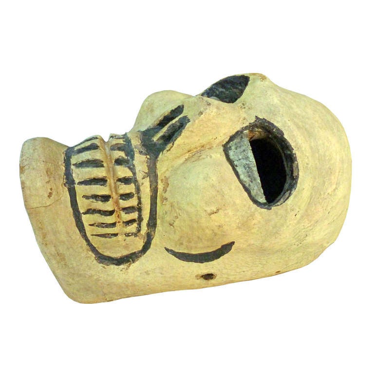 Very Old Mexican Human Skull Ceremonial Mask, Colorin Wood In Good Condition In Mexico City, D.F.