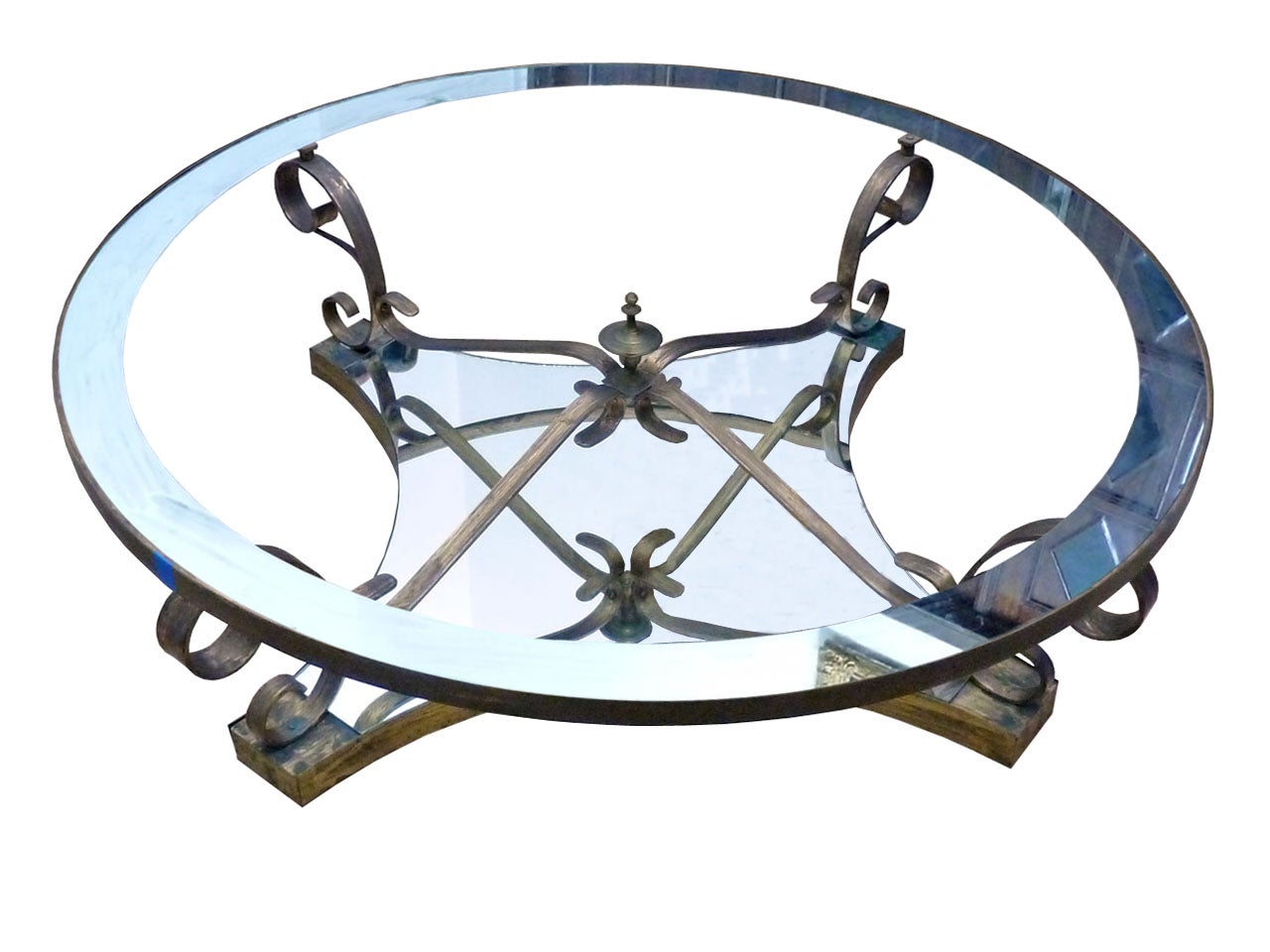 Arturo Pani, Circular Cocktail Table, Brass And Glass For Sale