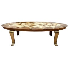 Muller's, Oval Mexican Onyx and Brass Cocktail Table
