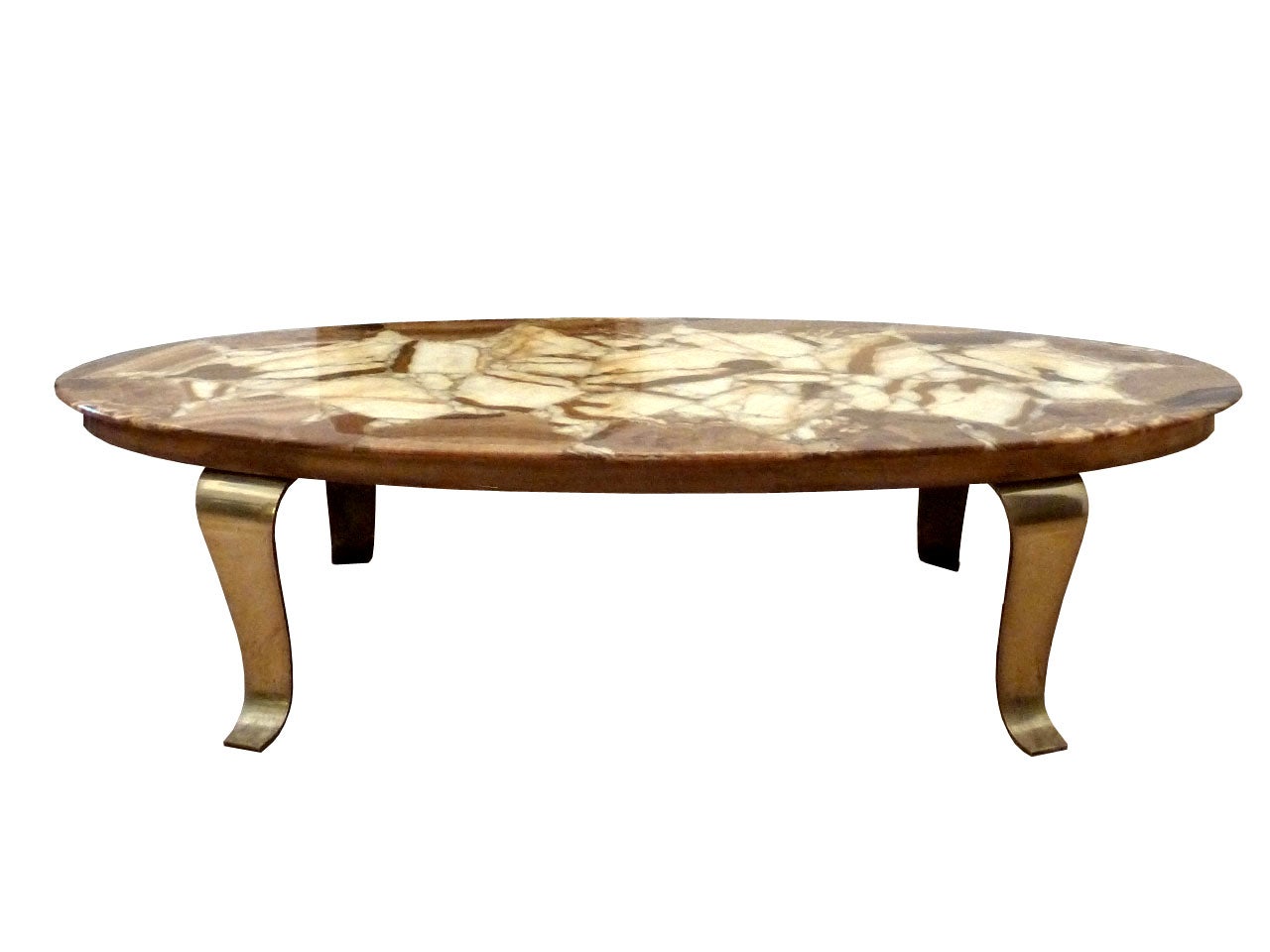 Muller's, Oval Mexican Onyx and Brass Cocktail Table