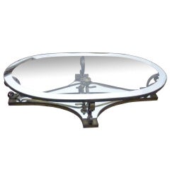 Arturo Pani, Oval Cocktail Table, Brass And Glass