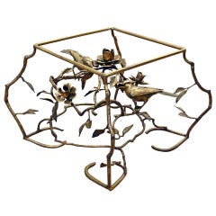 Giacometti style, Brass cocktail small square table with birds