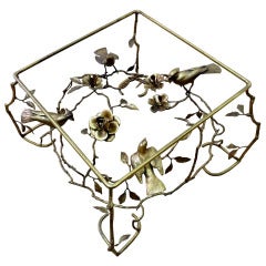 Giacometti Style, Brass Cocktail Square Table With Birds