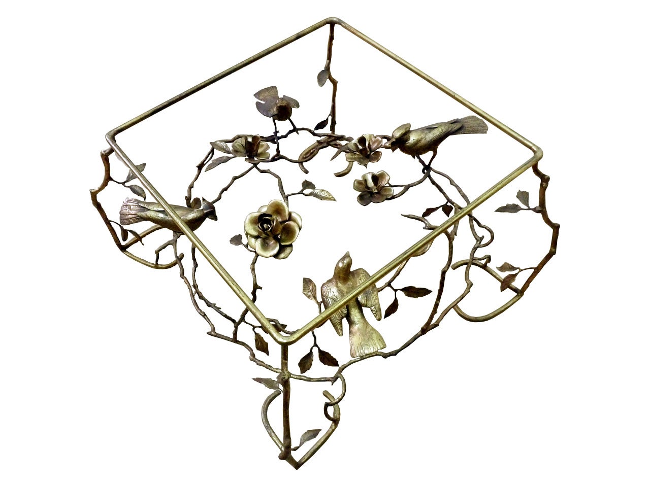 Giacometti Style, Brass Cocktail Square Table With Birds
