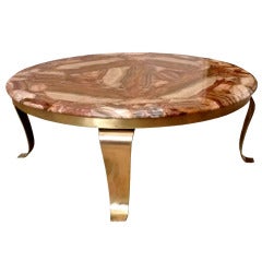 Muller's, Circular Mexican Onyx and Brass Cocktail table