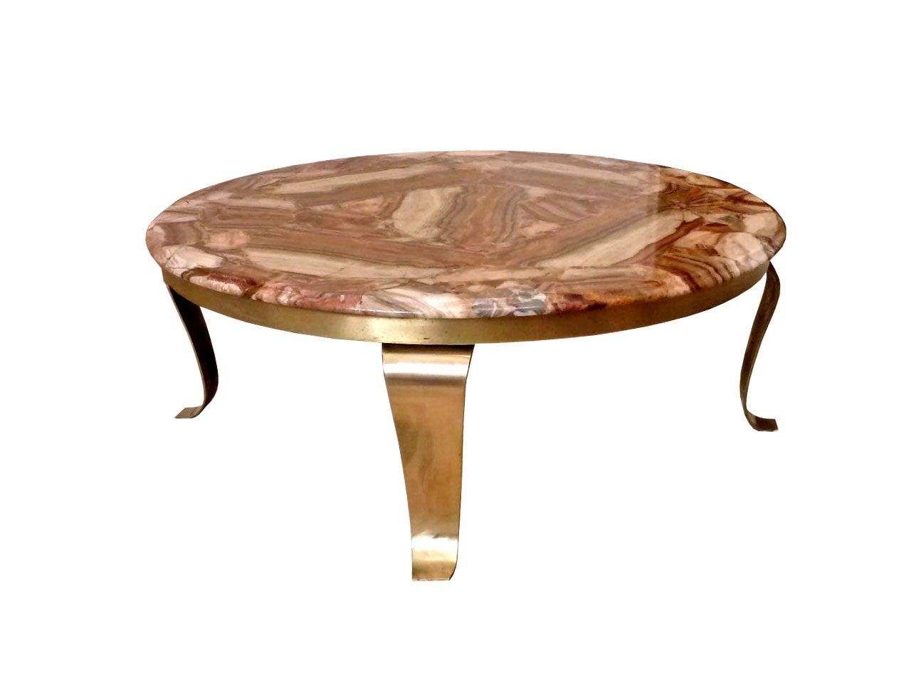 Muller's, Circular Mexican Onyx and Brass Cocktail table