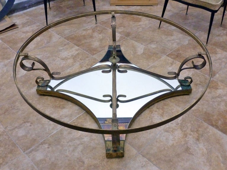 Neoclassical Arturo Pani, Circular Cocktail Table, Brass And Glass For Sale
