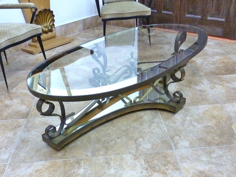 Neoclassical Arturo Pani, Oval Cocktail Table, Brass And Glass For Sale