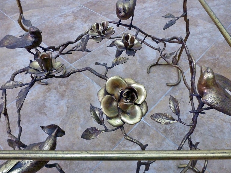 Giacometti Style, Brass Cocktail Square Table With Birds In Good Condition In Mexico City, D.F.