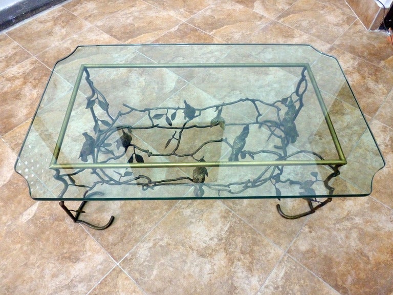 Giacometti Sculpture Style, Bronze Cocktail Rectangular Table With Birds In Good Condition In Mexico City, D.F.