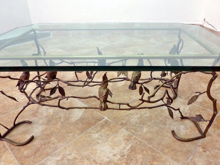 Giacometti Sculpture Style, Bronze Cocktail Rectangular Table With Birds 1