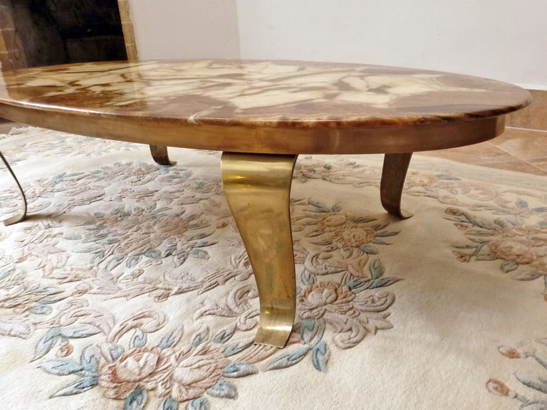 Muller's, Oval Mexican Onyx and Brass Cocktail Table 1