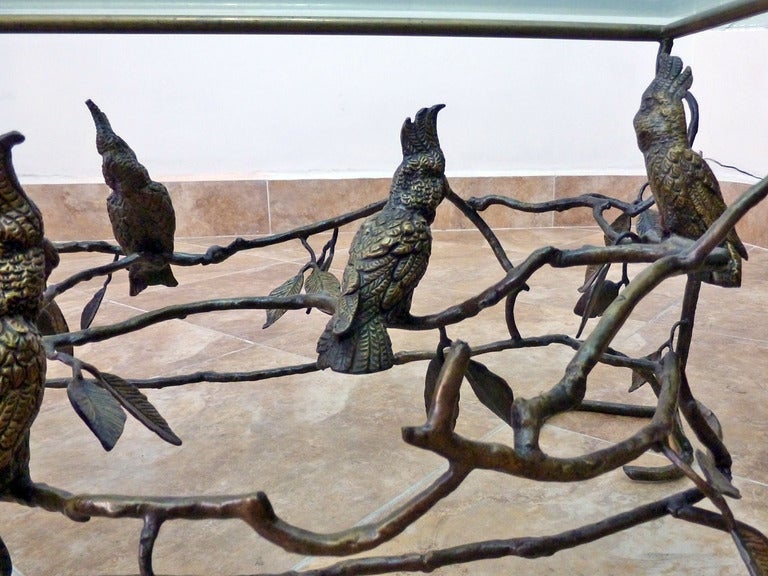 Giacometti Sculpture Style, Bronze Cocktail Rectangular Table With Birds 2