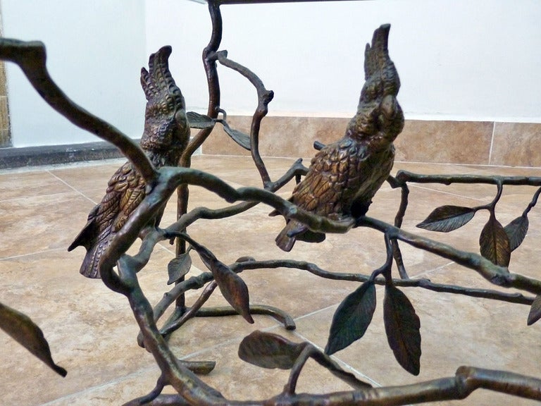 Giacometti Sculpture Style, Bronze Cocktail Rectangular Table With Birds 3