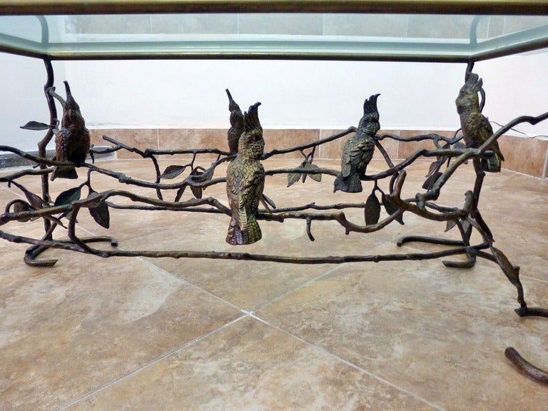 Giacometti Sculpture Style, Bronze Cocktail Rectangular Table With Birds 4