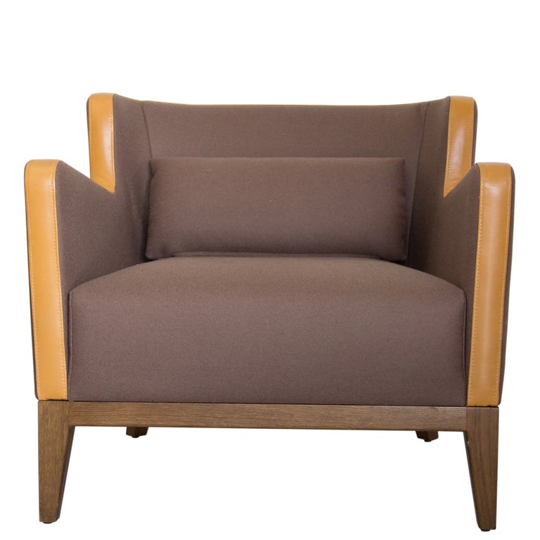 A three-piece settee and chairs from France. Re-upholstered in felt plus leather strips.
A 70