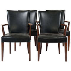 Set of 12 Armchairs in Mahogany 1940s with Faux Black Leather