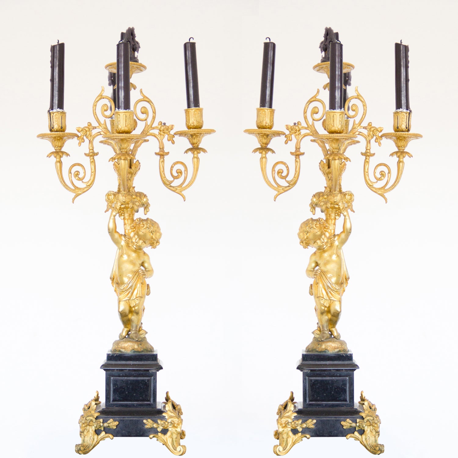 Gilded Bronze Putti Candlesticks For Sale