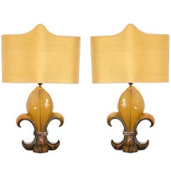 Fleur De Lis Pair Of Ceramic Table Lamps