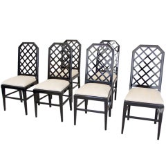 A Set Of 6 Black Lacquered Chairs