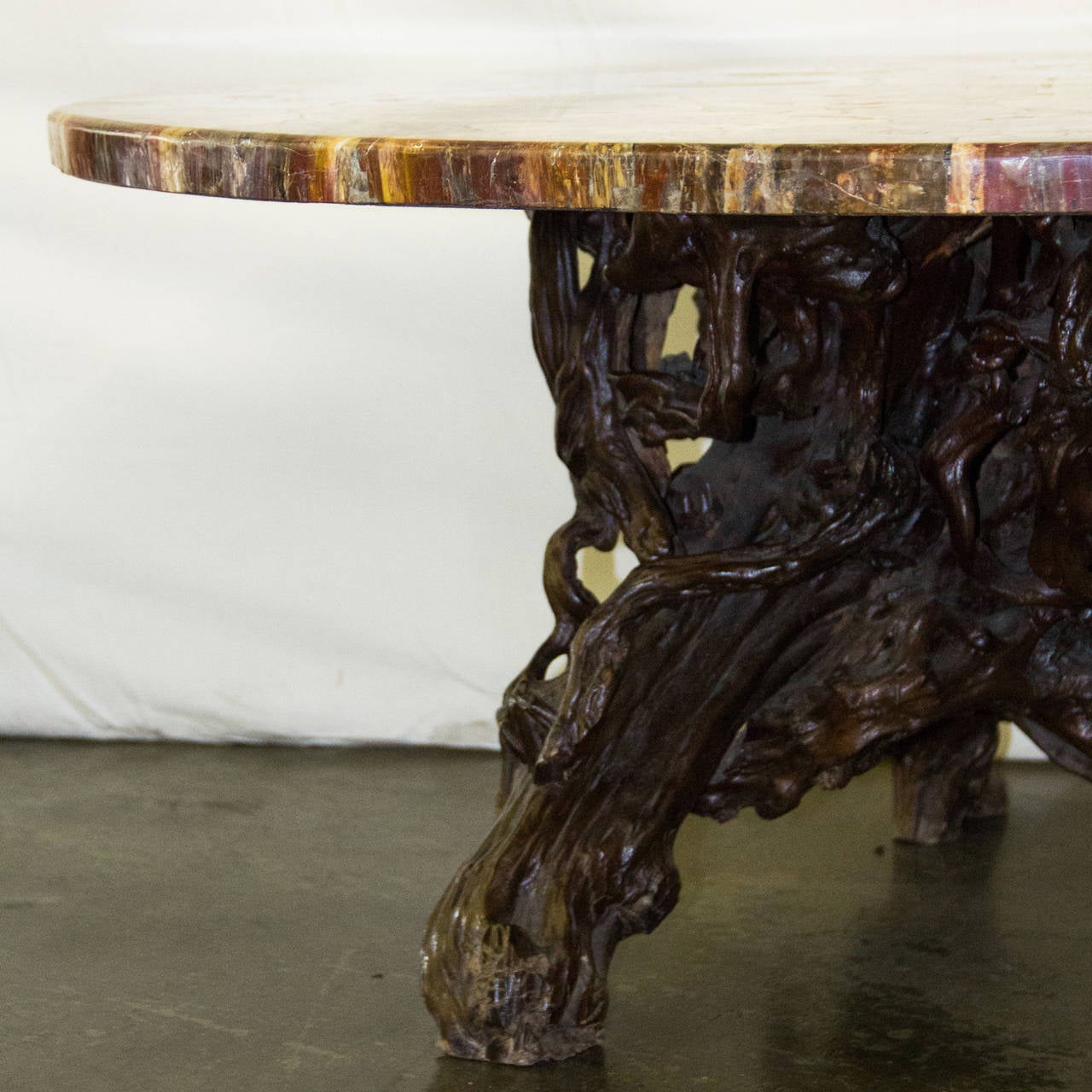 Root Base and Marble-Top Coffee Table