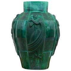 Art Deco Malachite Glass Paste Vase