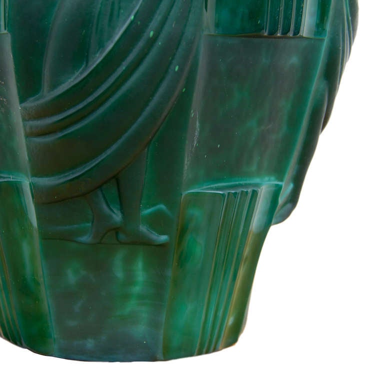 Art Deco Malachite Glass Paste Vase In Excellent Condition In Cathedral City, CA