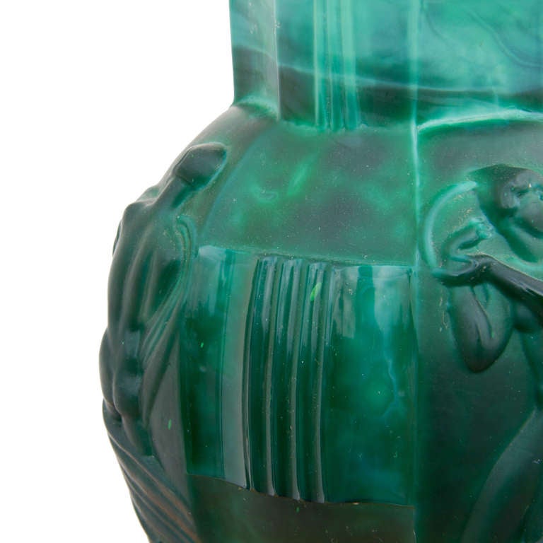 Mid-20th Century Art Deco Malachite Glass Paste Vase
