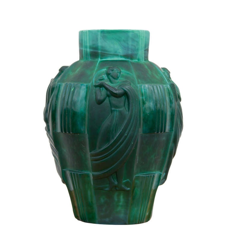 A French glass paste vase probably by Muller Freres.
Malachite green.
Muller Freres worked from 1920 till 1935.