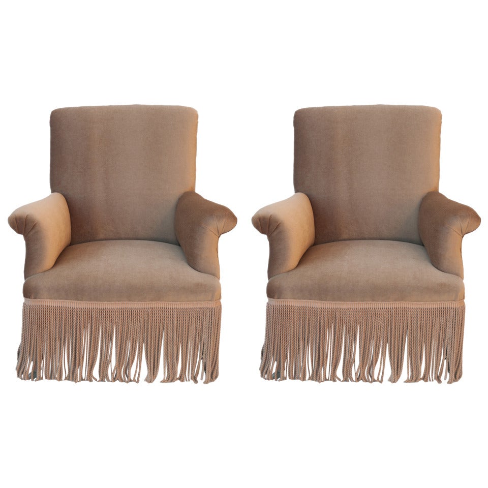 Pair of Side Chairs Mohair Upholstery For Sale