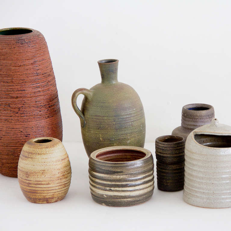 A group of different shaped and colored vases signed Mobach pottery
The Mobach family is making pottery since 8 generations.
They are located in The Netherlands (Utrecht)