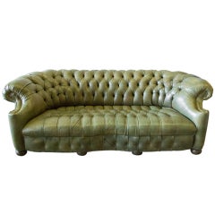 Olive Green Tufted Leather Chesterfield