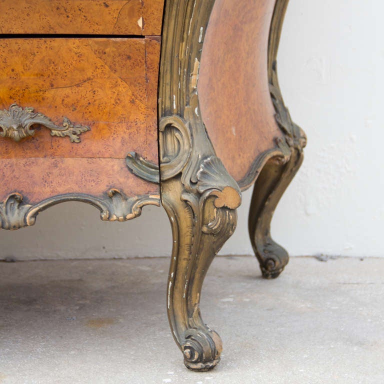 French A Louis XV Style Burl Wood Bombe Commode For Sale