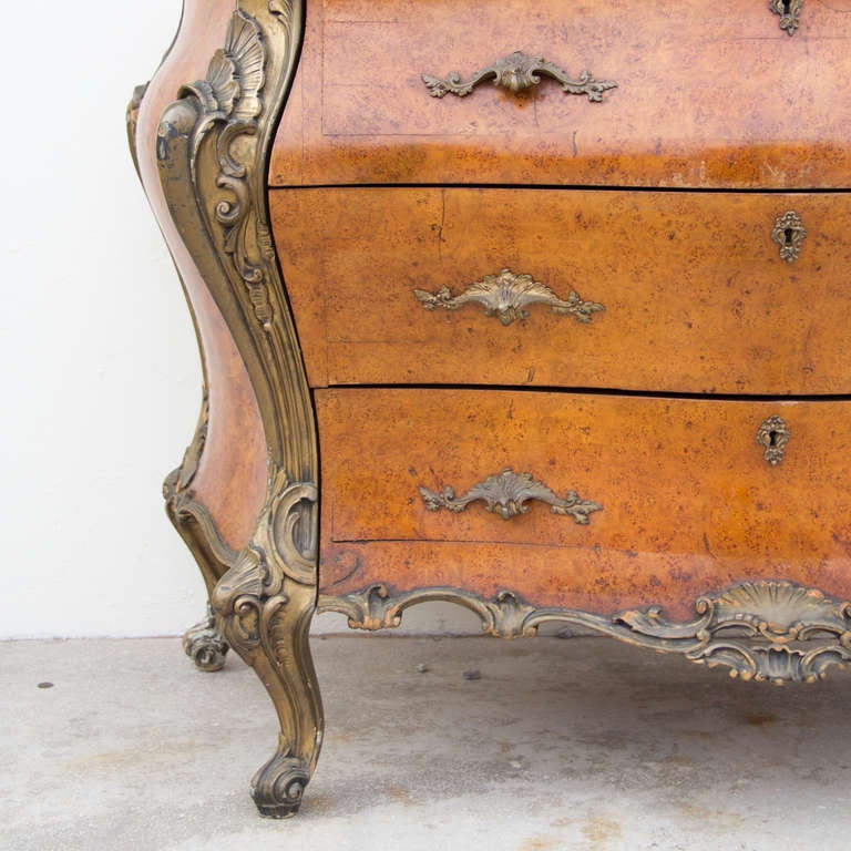 Mid-20th Century A Louis XV Style Burl Wood Bombe Commode For Sale