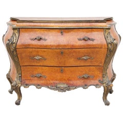 A Louis XV Style Burl Wood Bombe Commode