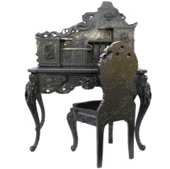 Japanese Blackened Desk and Chair