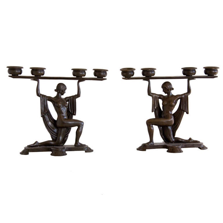 Art Deco Bronze Candle Holders at 1stDibs