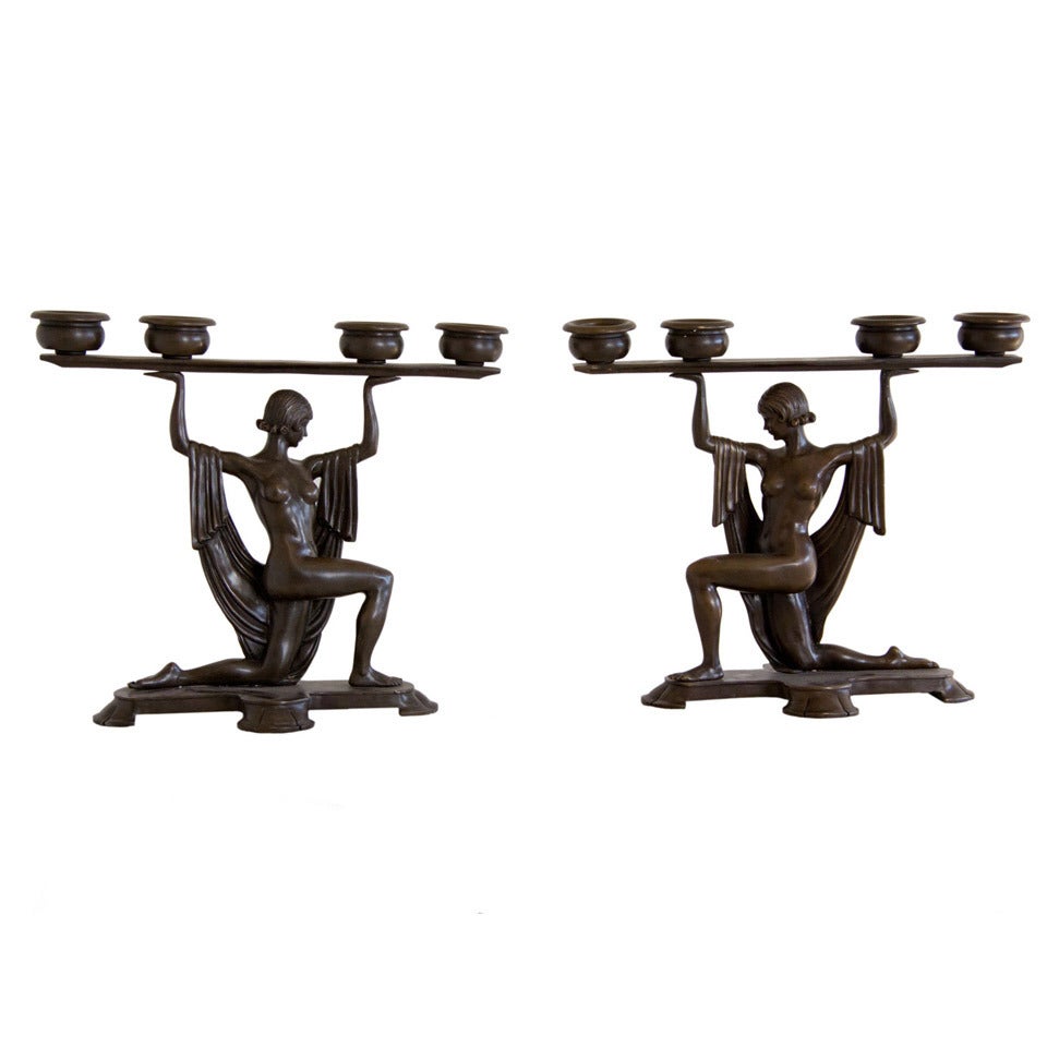 Art Deco Bronze Candle Holders
