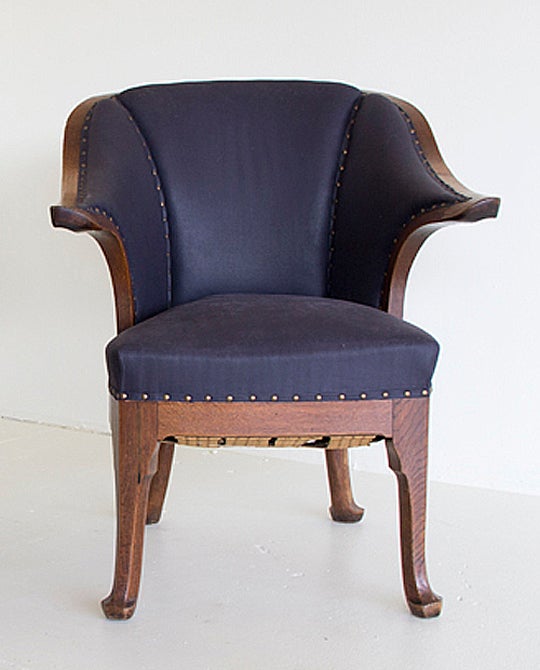 2 wooden (oak) upholstered chairs by Henry van de Velde made for the Salon de la libre Esthetique 1896