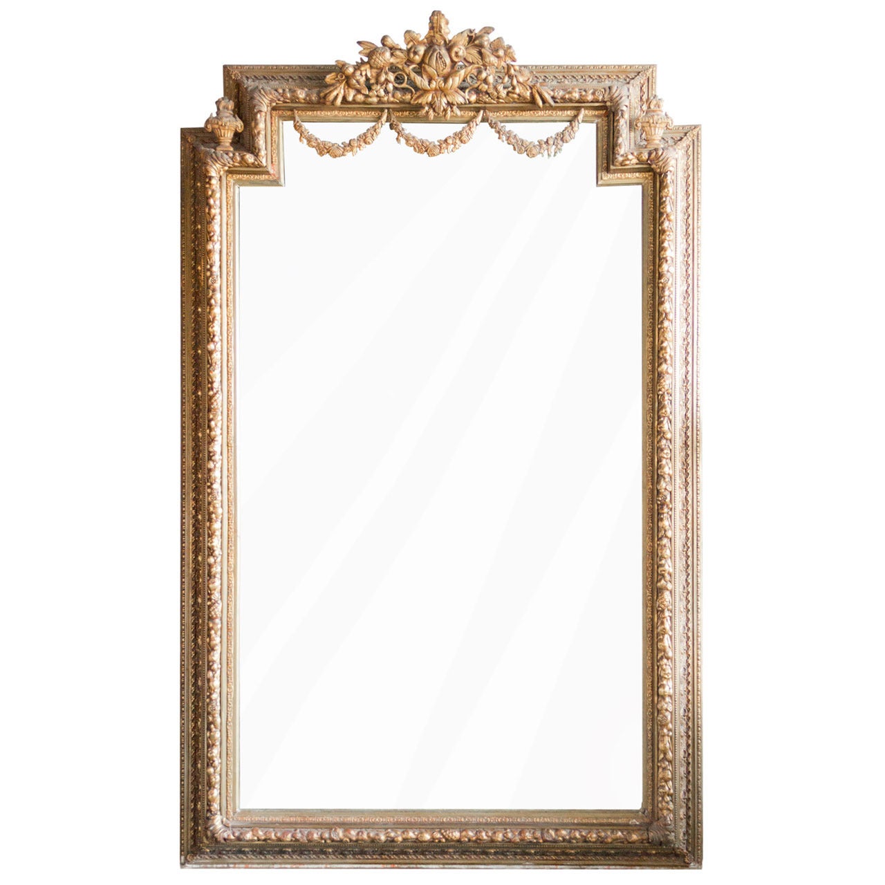 Monumental Louis XVI Style Giltwood Mirror For Sale